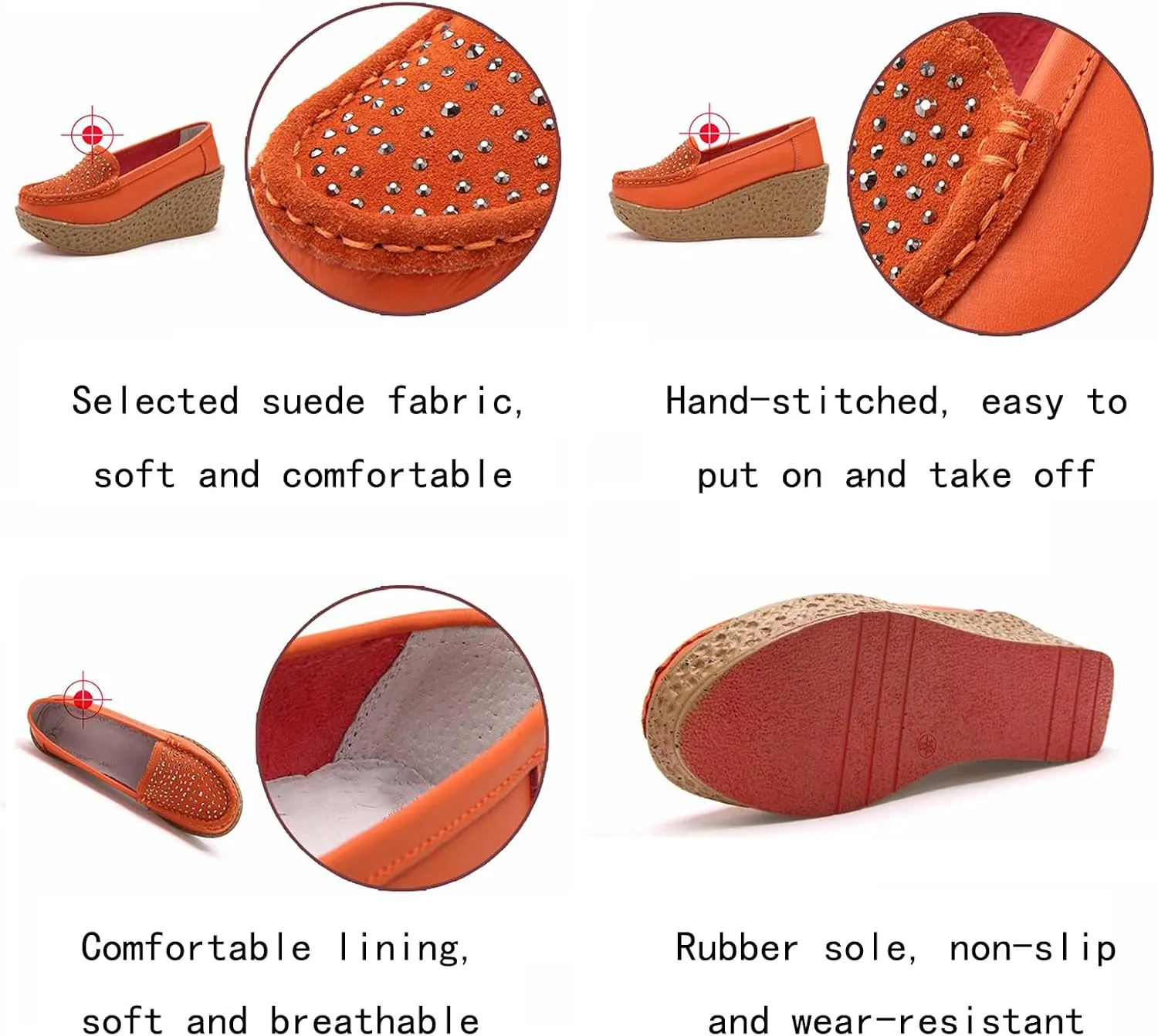 Aceptolcom Women Suede Rhinestones Wedge Loafers Casual Comfort Non Slip Good Arch Support Slip On Platform Loafers Moccasins Walking Shoes