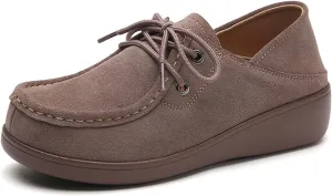 Aceptolcom Women's Suede Wedge Loafers Slip On Comfortable Penny Loafers Thick Soft Platform Shoes Business Work Walking