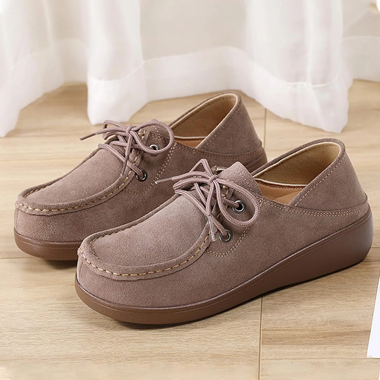 Aceptolcom Women's Suede Wedge Loafers Slip On Comfortable Penny Loafers Thick Soft Platform Shoes Business Work Walking