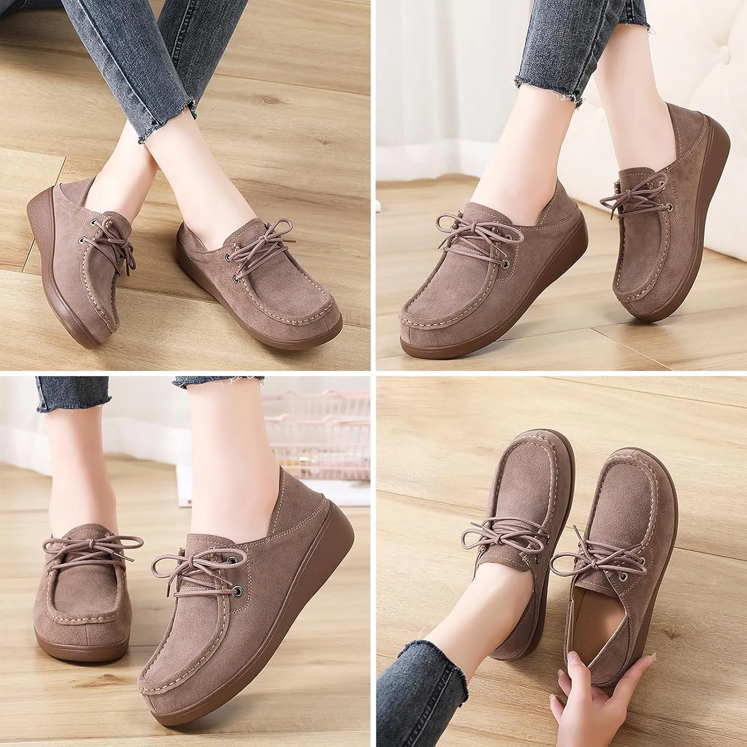 Aceptolcom Women's Suede Wedge Loafers Slip On Comfortable Penny Loafers Thick Soft Platform Shoes Business Work Walking