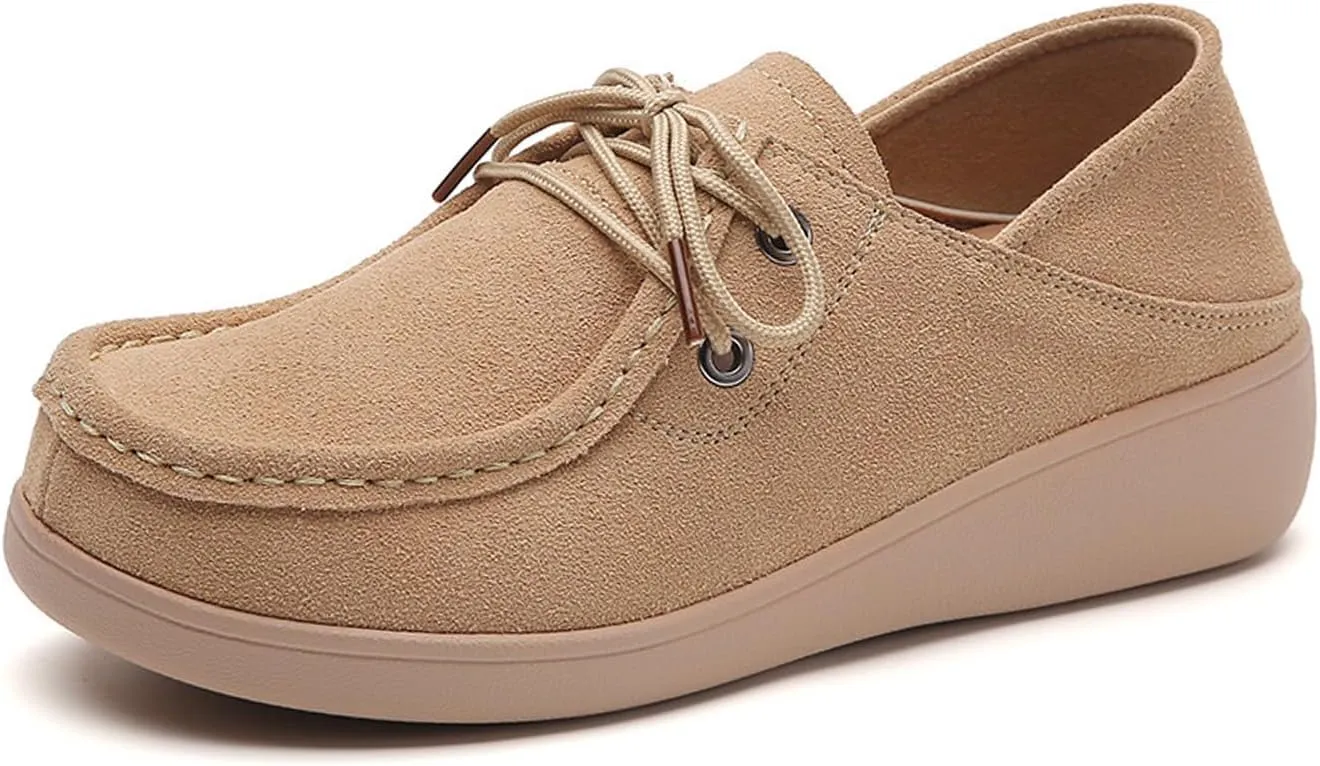 Aceptolcom Women's Suede Wedge Loafers Slip On Comfortable Penny Loafers Thick Soft Platform Shoes Business Work Walking