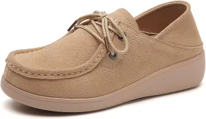 Aceptolcom Women's Suede Wedge Loafers Slip On Comfortable Penny Loafers Thick Soft Platform Shoes Business Work Walking