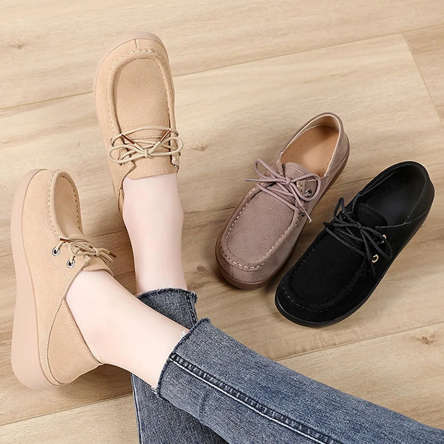 Aceptolcom Women's Suede Wedge Loafers Slip On Comfortable Penny Loafers Thick Soft Platform Shoes Business Work Walking