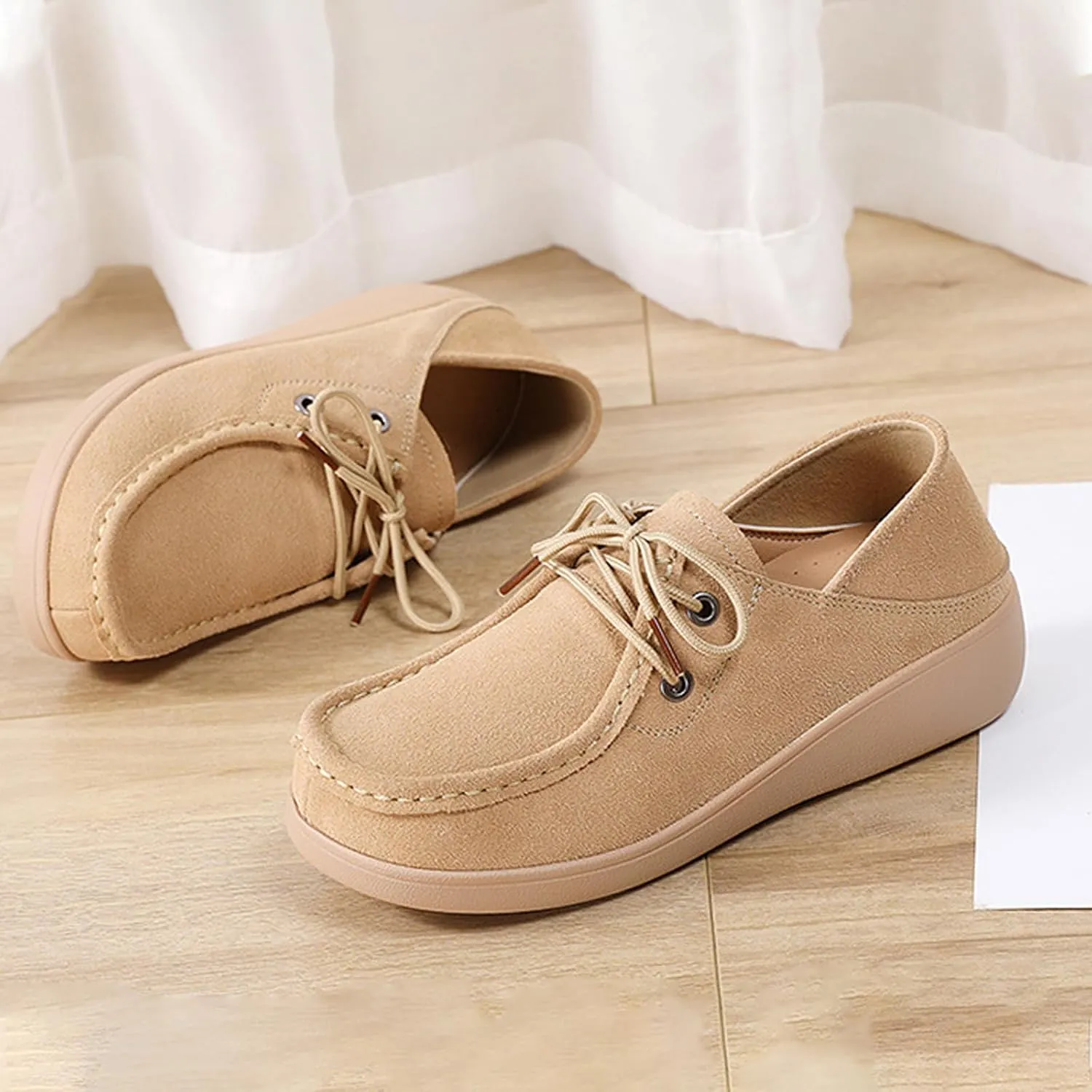 Aceptolcom Women's Suede Wedge Loafers Slip On Comfortable Penny Loafers Thick Soft Platform Shoes Business Work Walking