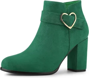 Allegra K Women's Buckle Side Zip Chunky Heels Ankle Boots