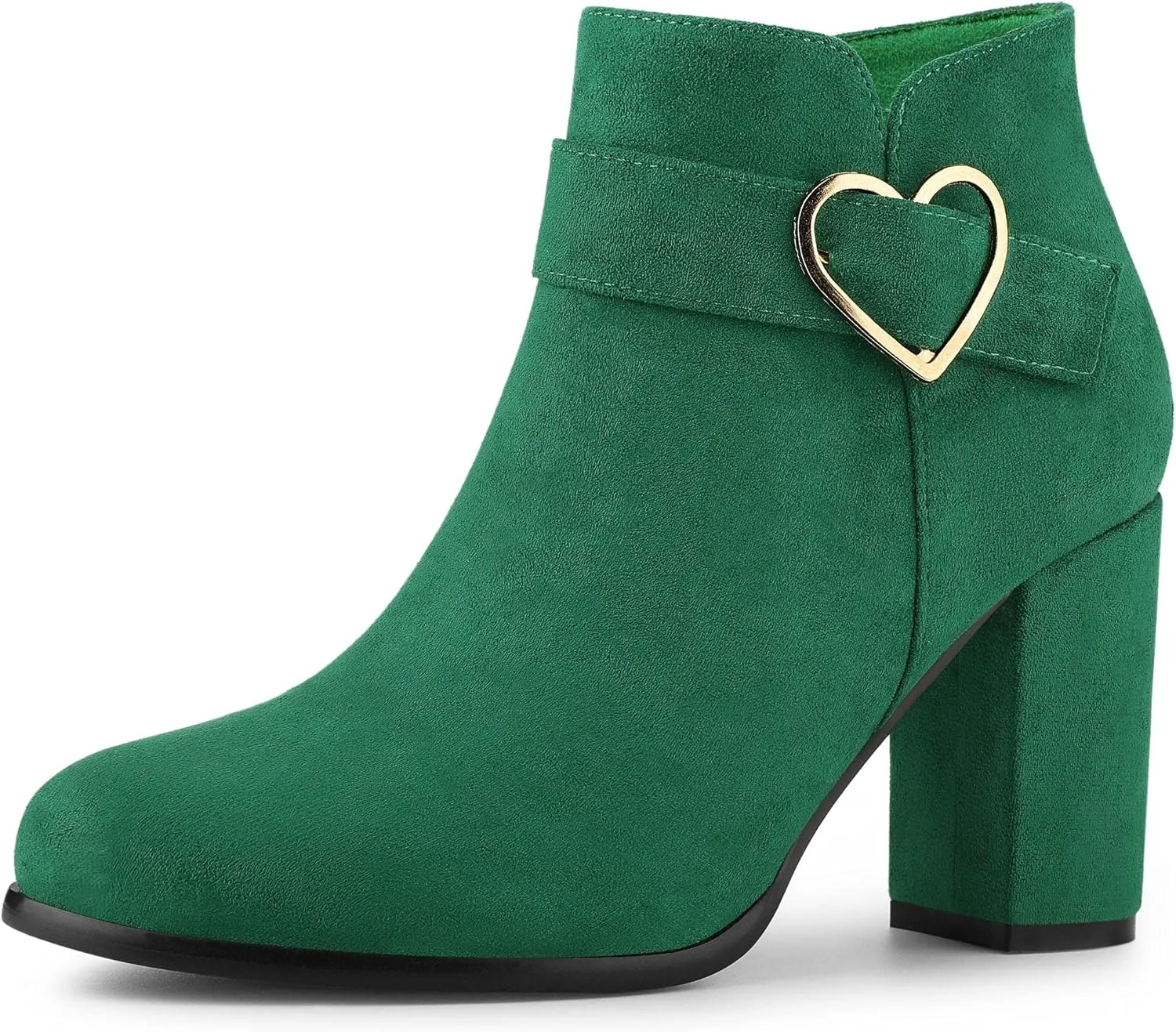 Allegra K Women's Buckle Side Zip Chunky Heels Ankle Boots