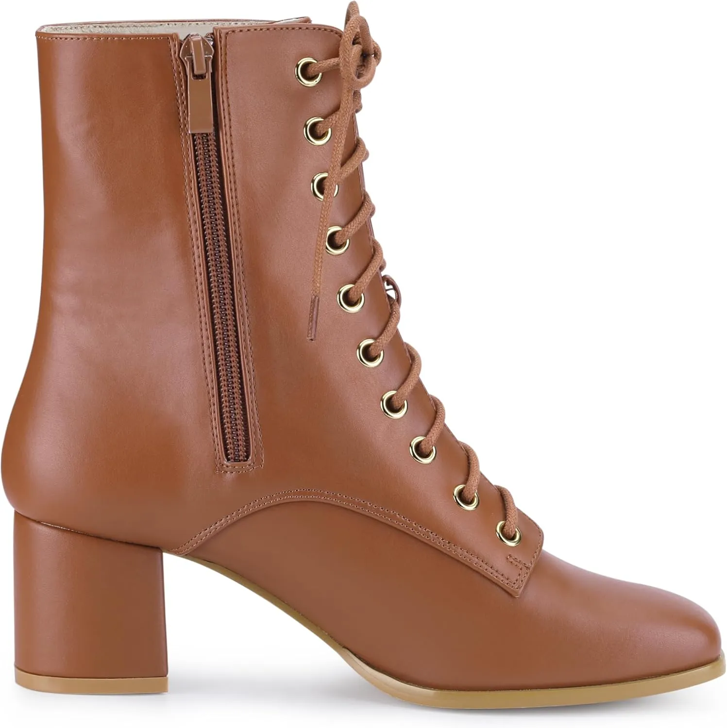 Allegra K Women's Lace Up Square Toe Chunky Heels Ankle Combat Boots