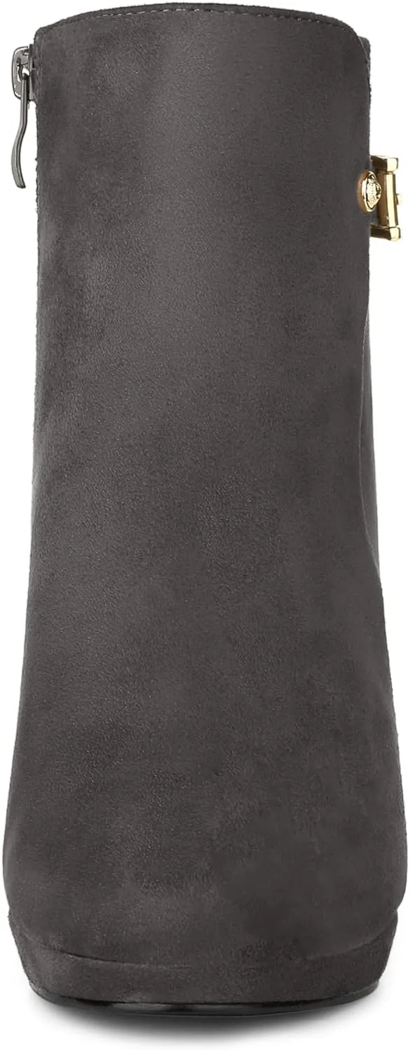 Allegra K Women's Low Platform Side Zip Buckle Chunky High Heel Ankle Booties