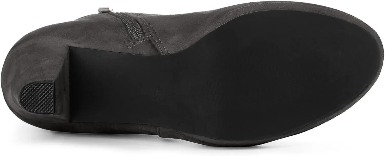 Allegra K Women's Low Platform Side Zip Buckle Chunky High Heel Ankle Booties