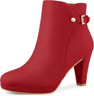 Allegra K Women's Low Platform Side Zip Buckle Chunky High Heel Ankle Booties