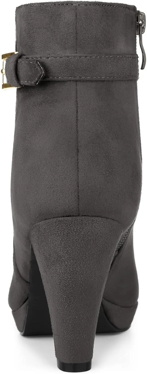 Allegra K Women's Low Platform Side Zip Buckle Chunky High Heel Ankle Booties