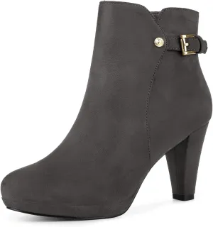 Allegra K Women's Low Platform Side Zip Buckle Chunky High Heel Ankle Booties