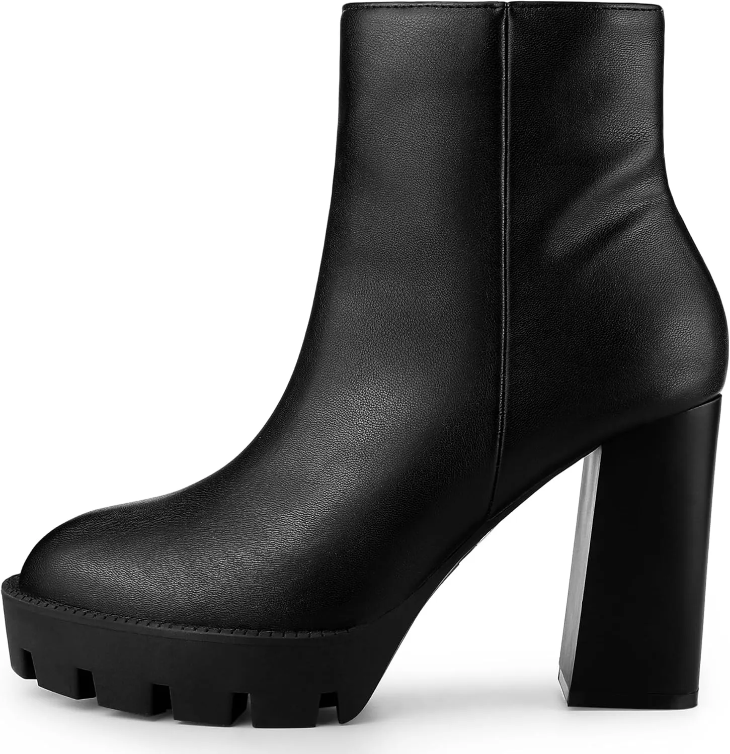 Allegra K Women's Platform Lug Sole Round Toe Side Zip Block Heeled Chelsea Boots