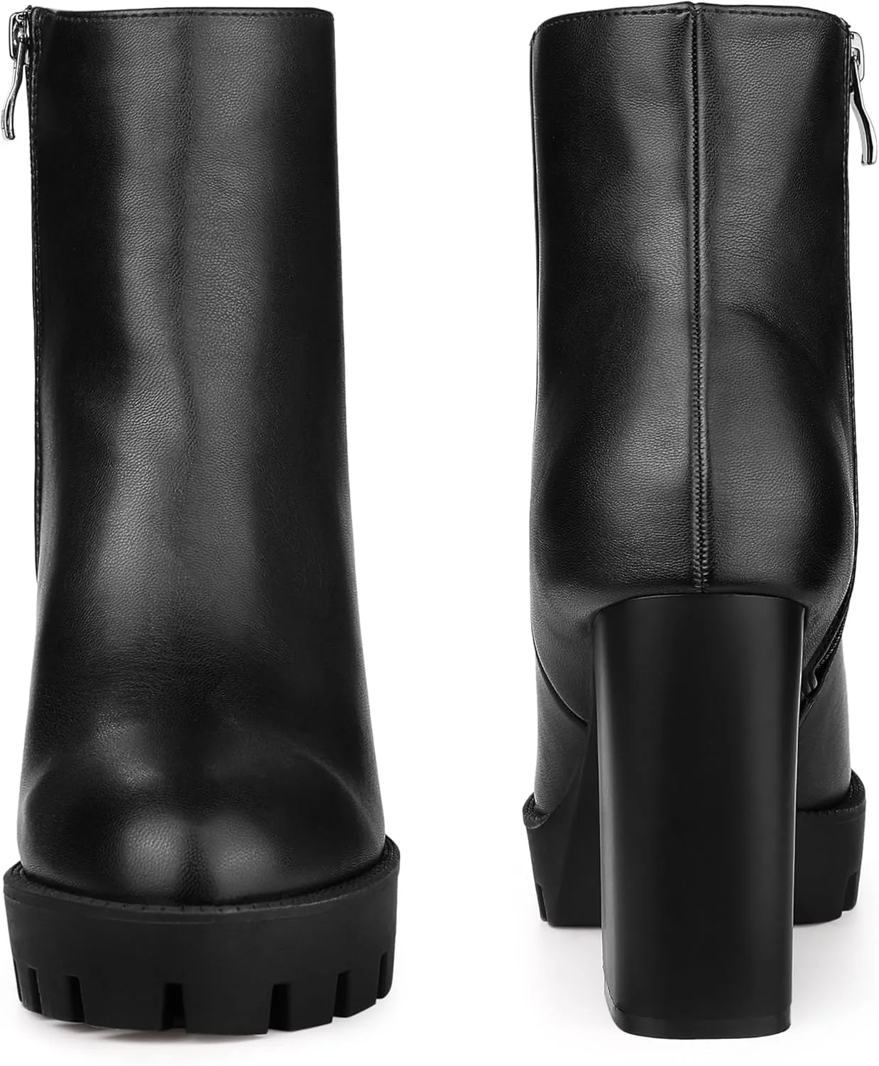Allegra K Women's Platform Lug Sole Round Toe Side Zip Block Heeled Chelsea Boots