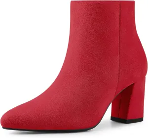 Allegra K Women's Pointy Toe Side Zip Chunky Heels Ankle Boots