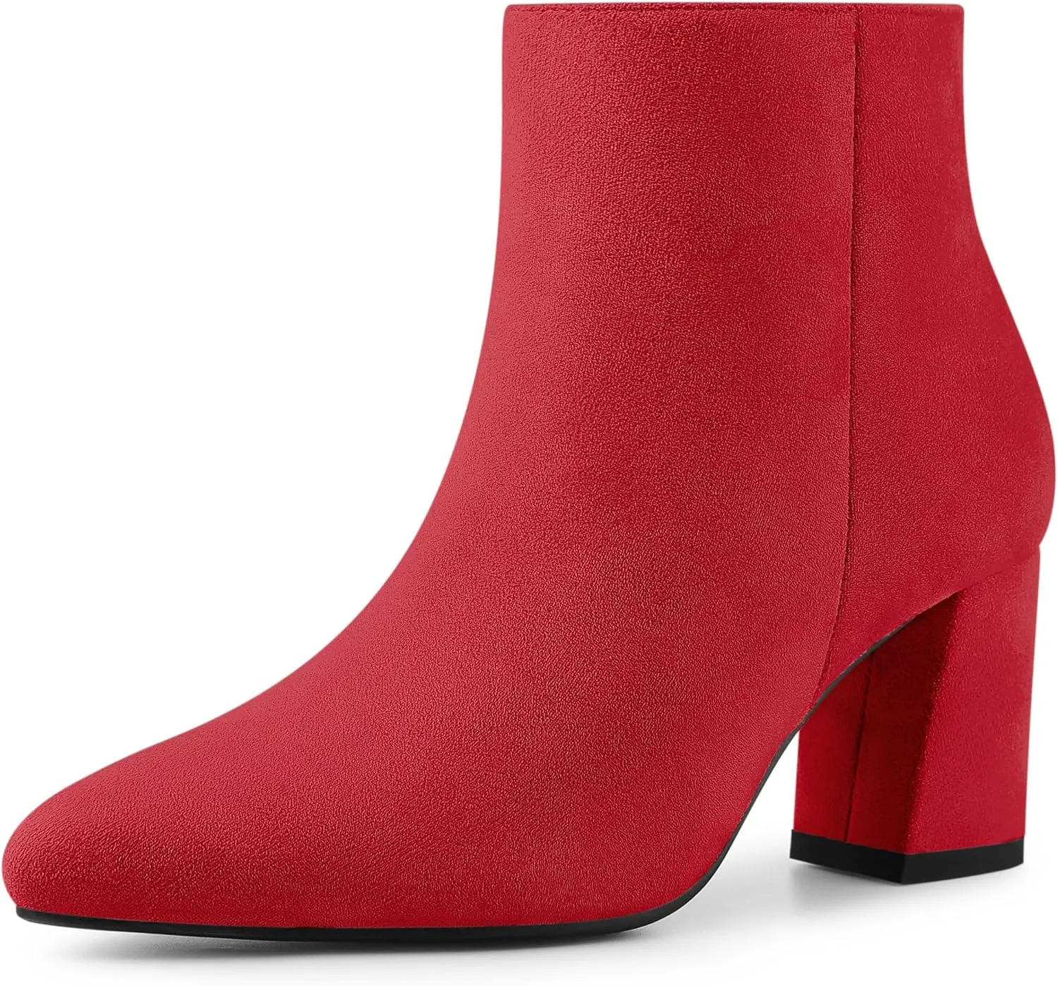 Allegra K Women's Pointy Toe Side Zip Chunky Heels Ankle Boots