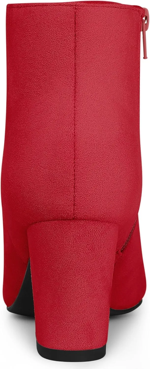 Allegra K Women's Pointy Toe Side Zip Chunky Heels Ankle Boots