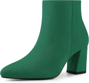 Allegra K Women's Pointy Toe Side Zip Chunky Heels Ankle Boots