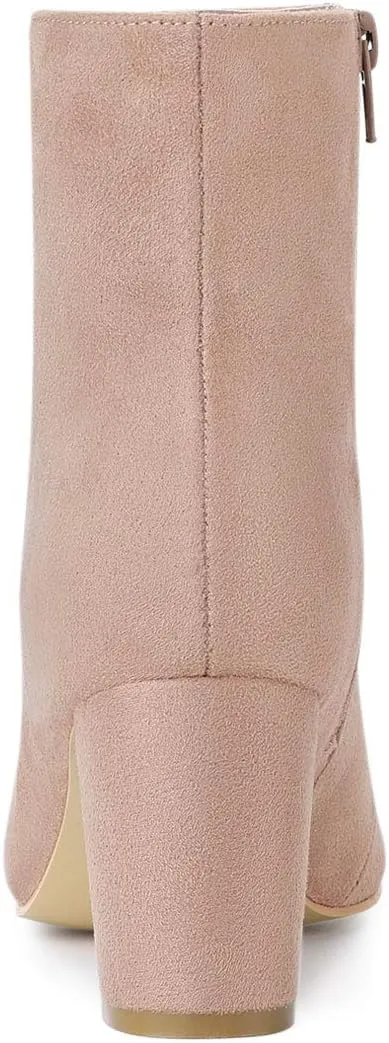 Allegra K Women's Round Toe Side Zip Chunky Heel Ankle Boots