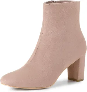 Allegra K Women's Round Toe Side Zip Chunky Heel Ankle Boots