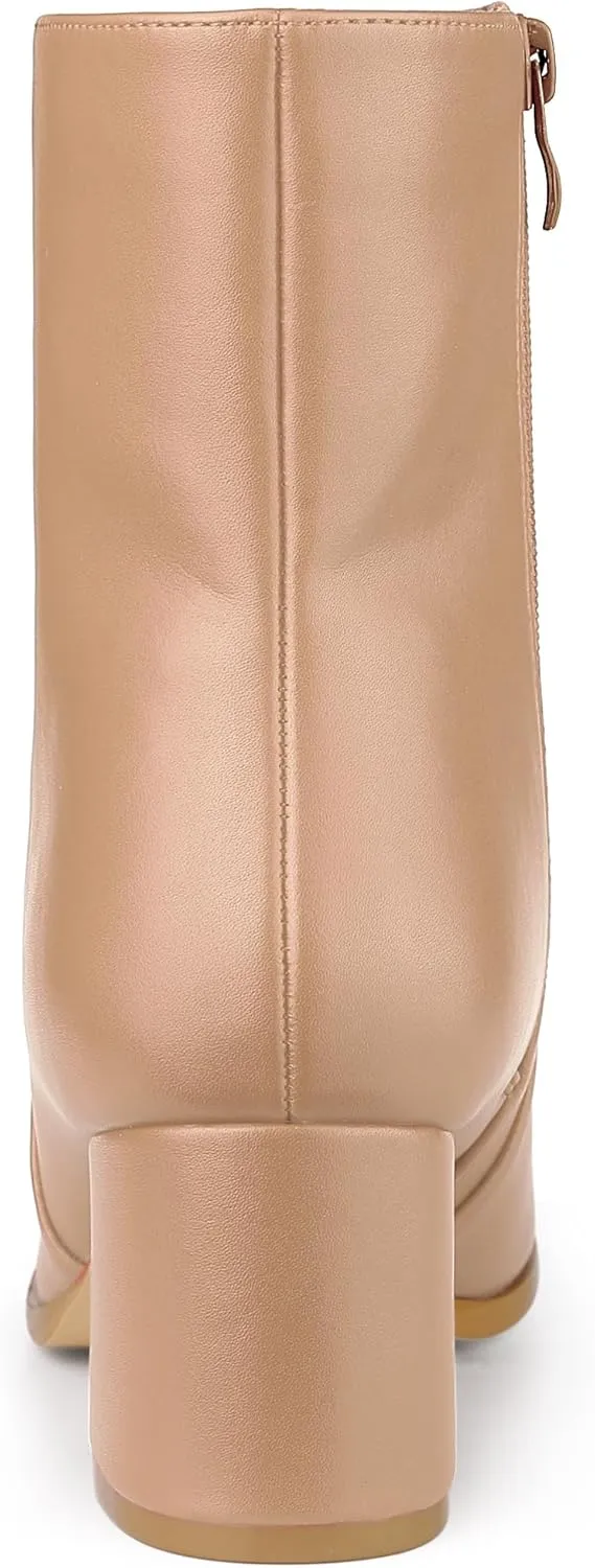 Allegra K Women's Square Toe Side Zip Block Heel Ankle Boots