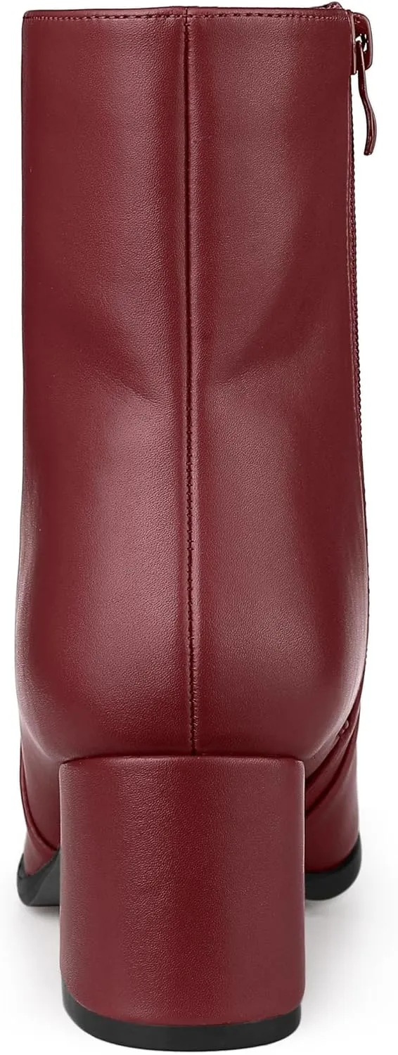 Allegra K Women's Square Toe Side Zip Block Heel Ankle Boots
