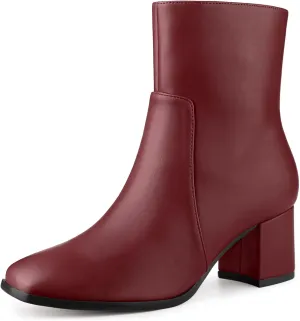 Allegra K Women's Square Toe Side Zip Block Heel Ankle Boots