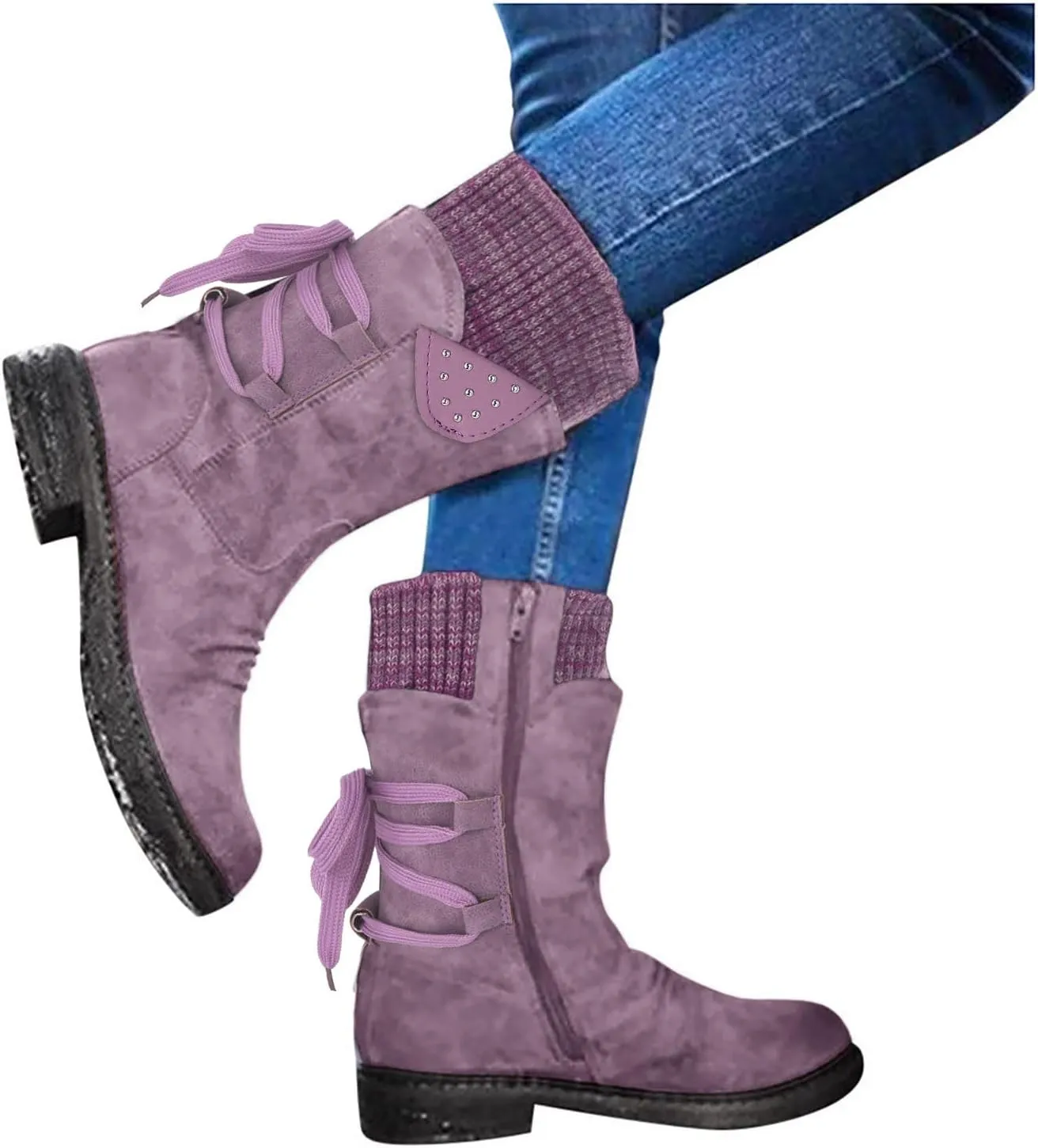 AMDBEL Boots For Women Cowboy Style, Chelsea Boots Women Flower Embroidery Mid Calf Chunky Platform Boots Cowgirls Boots