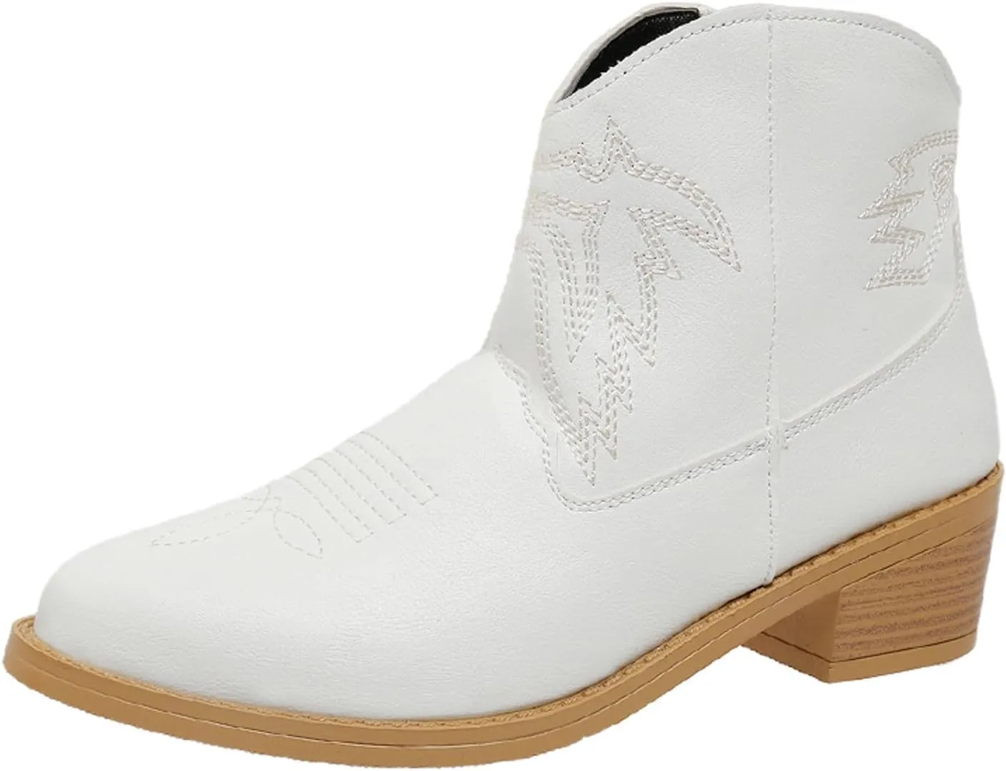 Ankle Booties for Women Low Heel Women Cowboy Boots Ethnic Embroidered Pointed Toe Side Zipper Thick Heel Short Boots