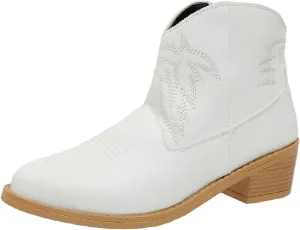 Ankle Booties for Women Low Heel Women Cowboy Boots Ethnic Embroidered Pointed Toe Side Zipper Thick Heel Short Boots