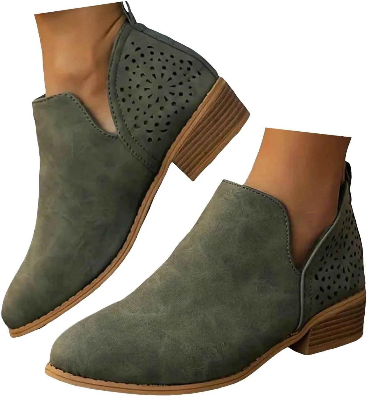 Ankle Boots for Women Chunky Heel Boots Women Fashion Pointed Toe Comfortable V Cut Pull on Chunky Heels Women Boots