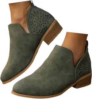 Ankle Boots for Women Chunky Heel Boots Women Fashion Pointed Toe Comfortable V Cut Pull on Chunky Heels Women Boots