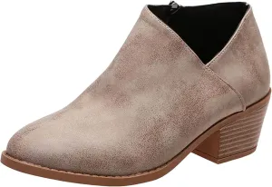 Ankle Boots for Women Chunky Heels Boots Western Fashion Pointed Toe Boot Zipper Slip-On V Cut Riding Boots For Women