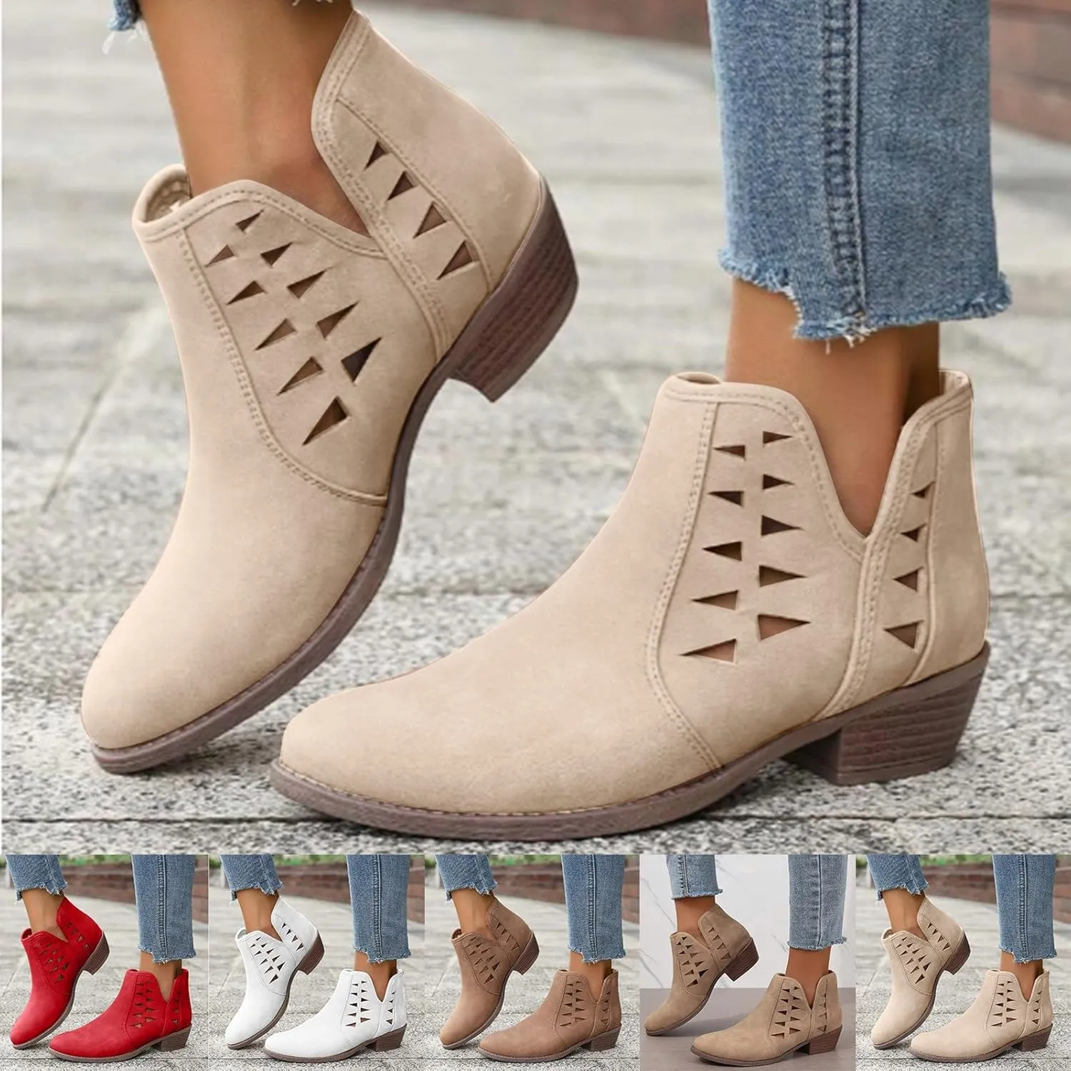 Ankle Boots for Women Fall Boots for Women 2024 Pointed Toe Chunky Heels Lightweight Pull on Barefoot Shoes Women