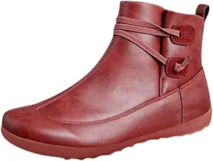 Ankle Boots for Women No Heel,2019 New Arch Support Boots Side Zipper Vintage Leather Damping Shoes Flat Heel Booties