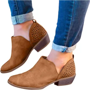 Ankle Boots for Women Platform Boots Western Cowboy Boots Pointed Toe Fashion Retro Classic Low Heel Ankle Booties