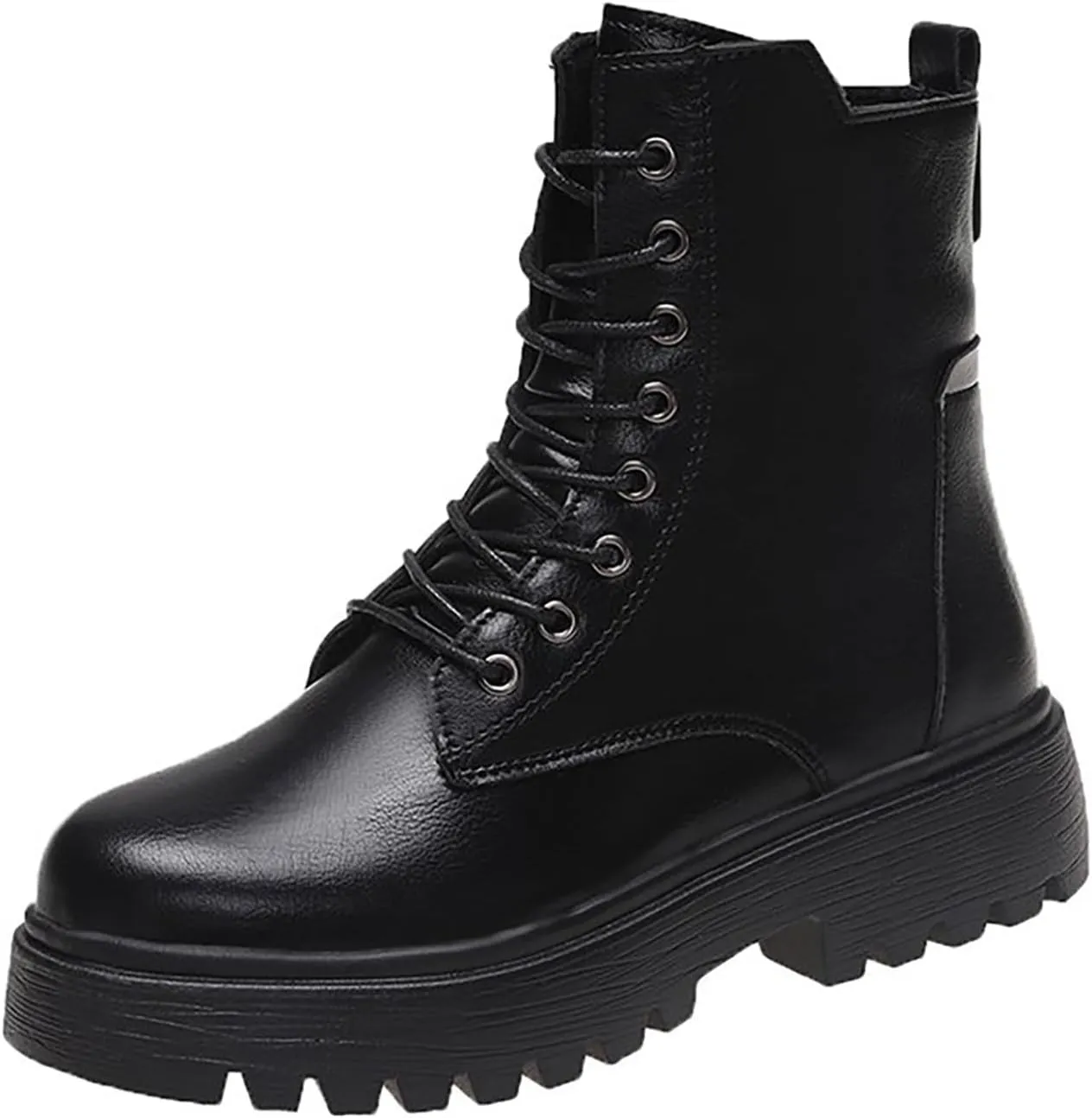 Ankle Boots for Women Platform Boots Womens Boots Round Toe Leather Thick Sole Square Heel Lace Up Solid Color Boots