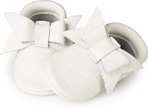 Baby Girl Shoes Moccasins with Bow (Italian Leather) Soft Sole for Girls | Crib, Infants, Babies, Toddlere, Newborn, Walking