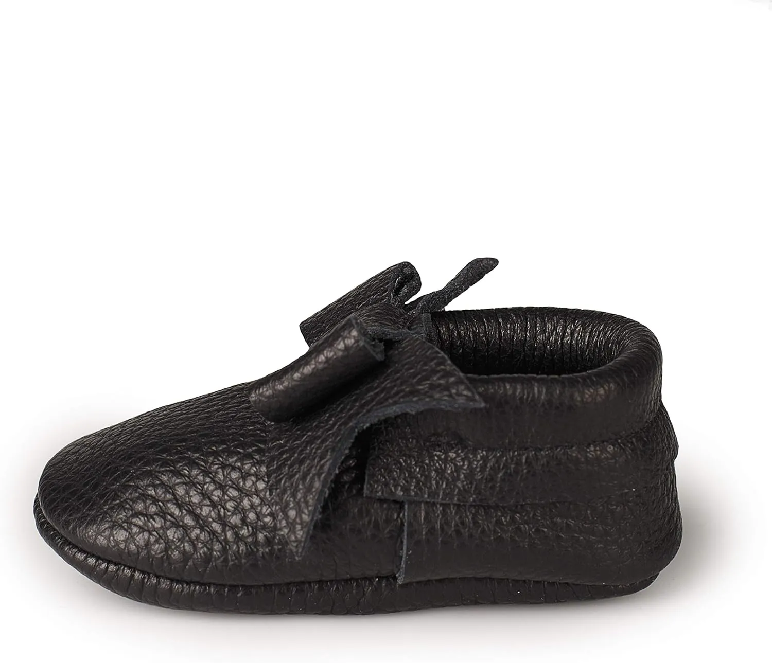 Baby Girl Shoes Moccasins with Bow (Italian Leather) Soft Sole for Girls | Crib, Infants, Babies, Toddlere, Newborn, Walking