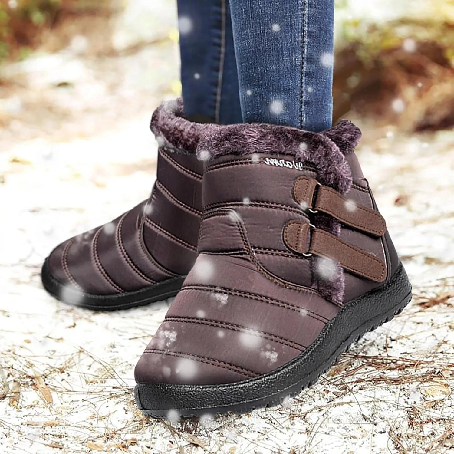 Bcshiye Womens Snow Boots,Warm Anit-Slip Ankle Bootie Waterproof Outdoor Snow Boots Fur Lined Winter Shoes for Women