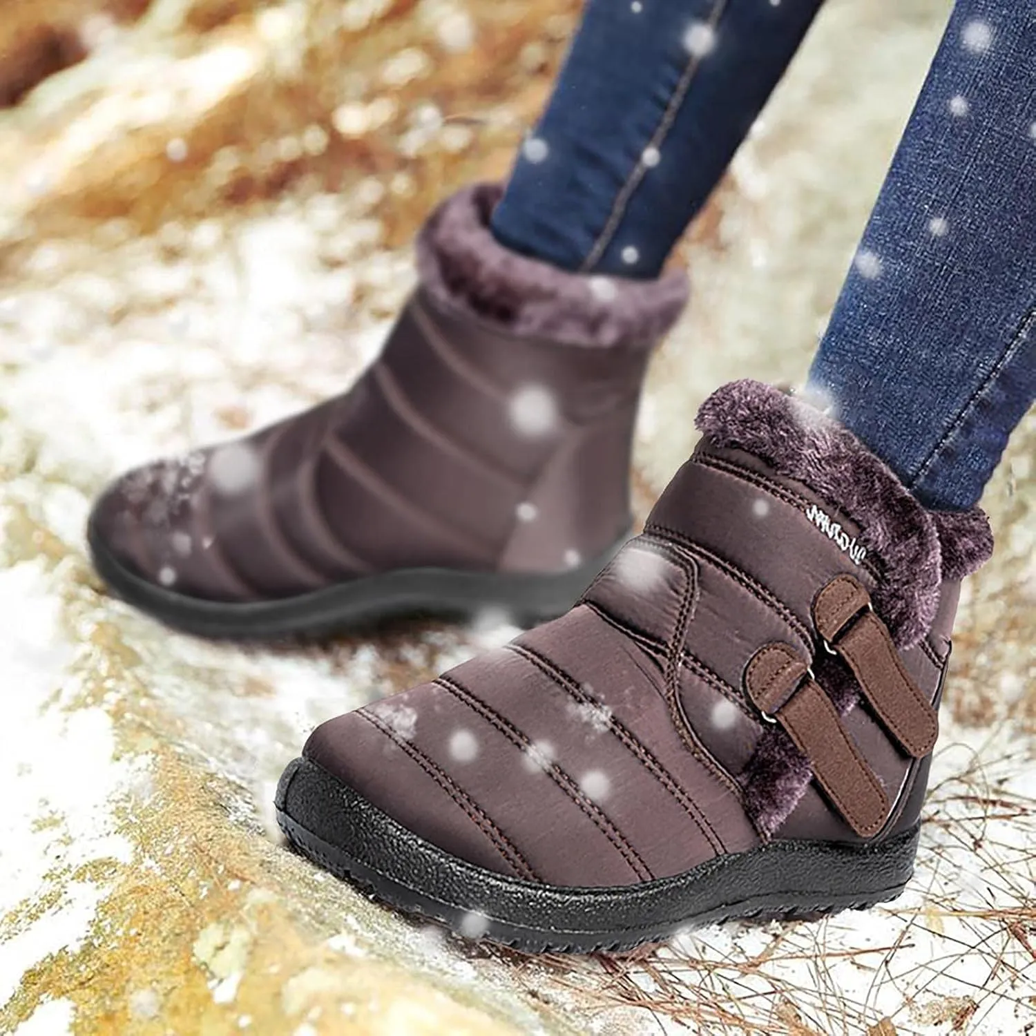 Bcshiye Womens Snow Boots,Warm Anit-Slip Ankle Bootie Waterproof Outdoor Snow Boots Fur Lined Winter Shoes for Women