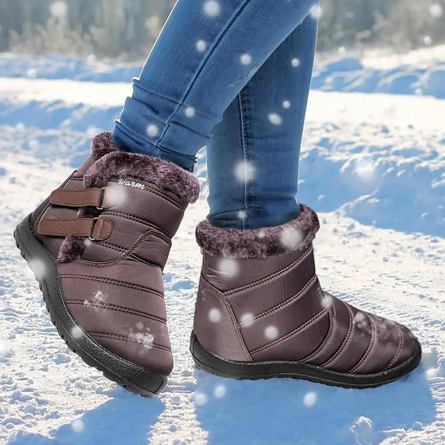 Bcshiye Womens Snow Boots,Warm Anit-Slip Ankle Bootie Waterproof Outdoor Snow Boots Fur Lined Winter Shoes for Women