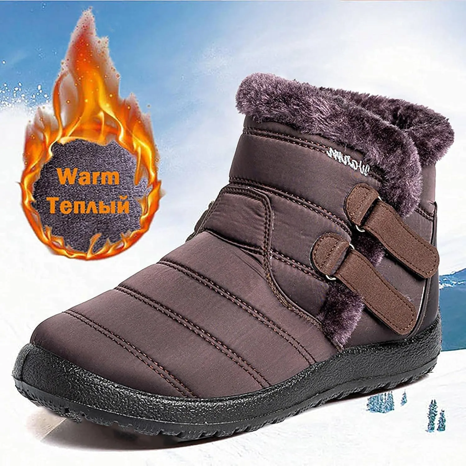 Bcshiye Womens Snow Boots,Warm Anit-Slip Ankle Bootie Waterproof Outdoor Snow Boots Fur Lined Winter Shoes for Women