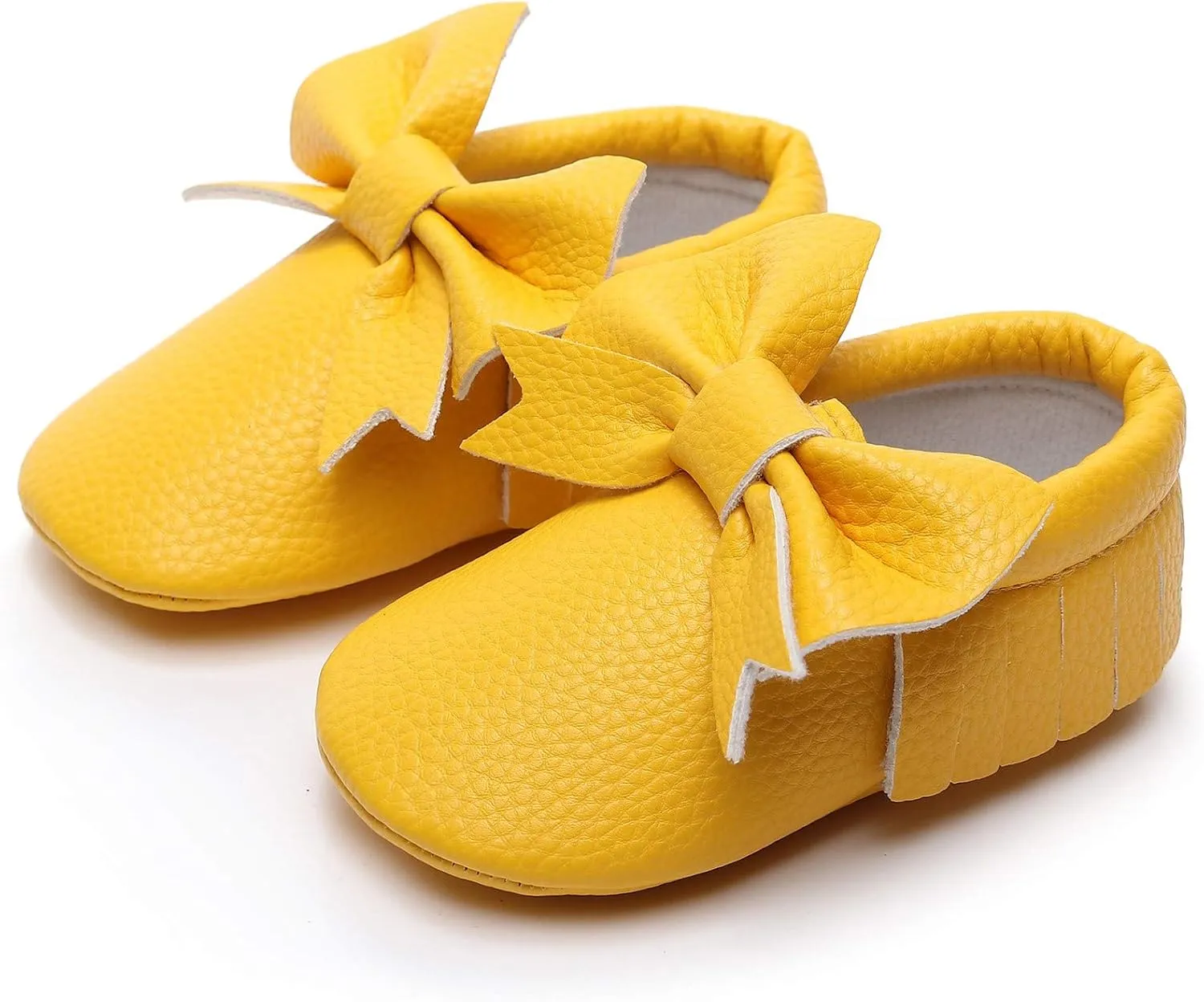 Bebila Double Bow Fringe Baby Moccasins - Soft Sole Baby Shoes Girls Toddler Crib Flats