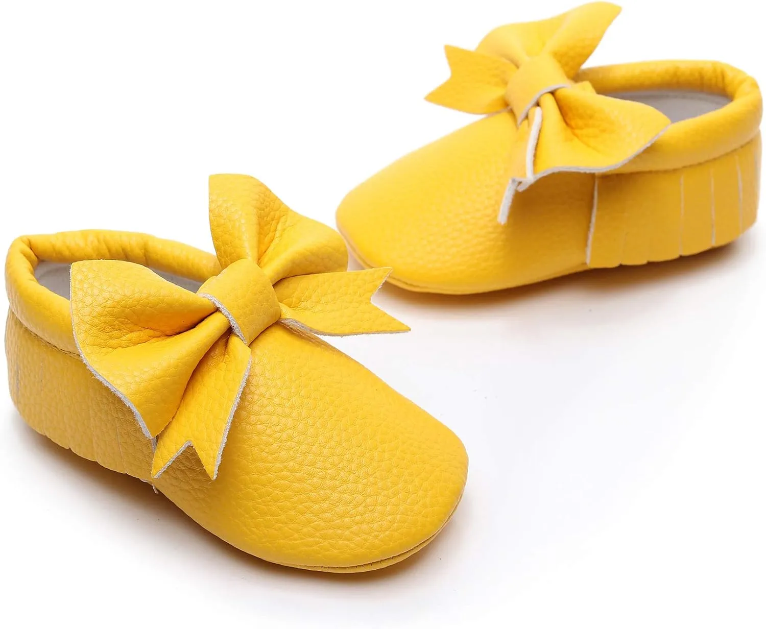 Bebila Double Bow Fringe Baby Moccasins - Soft Sole Baby Shoes Girls Toddler Crib Flats