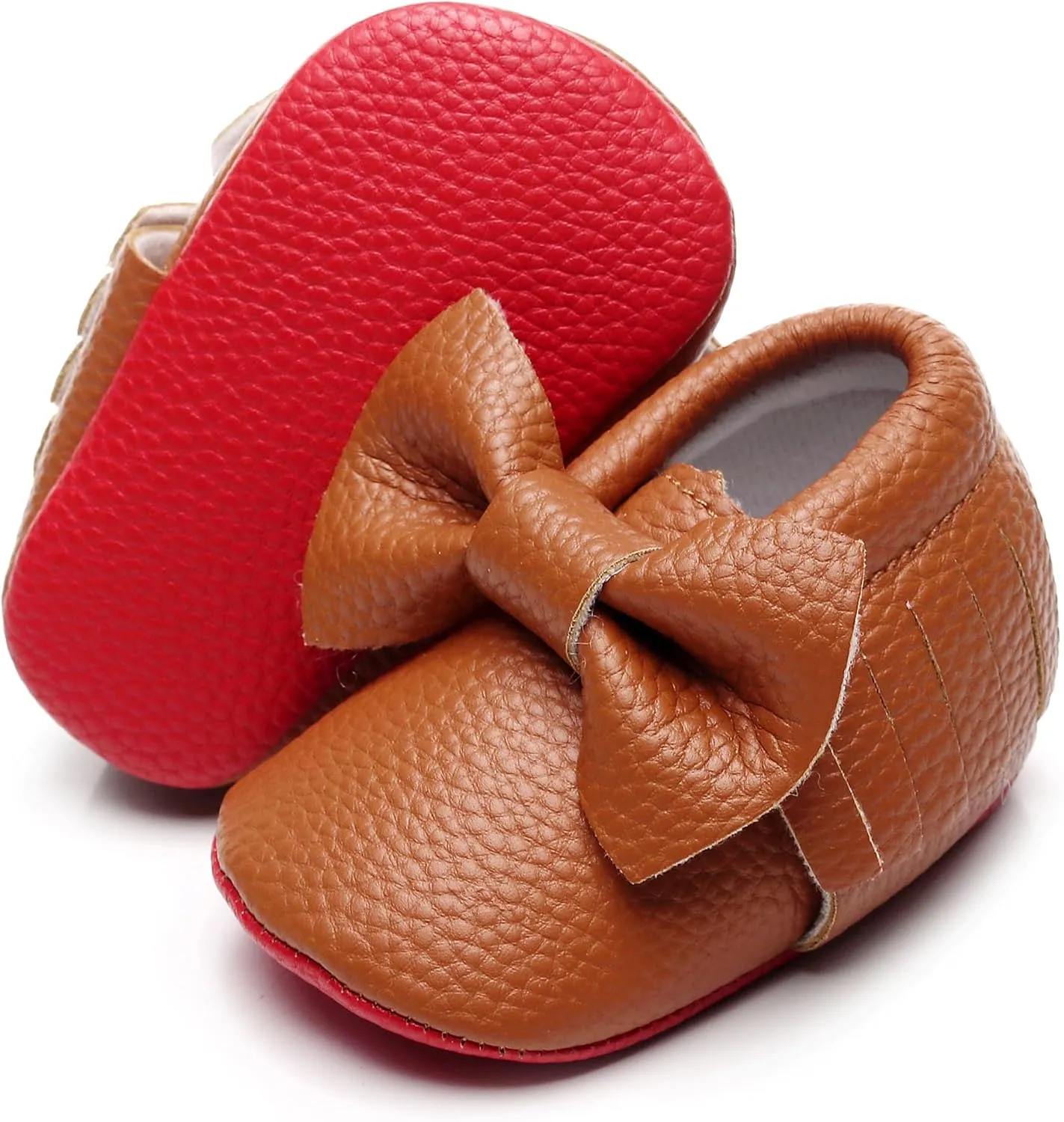 Bebila Double Bow Fringe Baby Moccasins - Soft Sole Baby Shoes Girls Toddler Crib Flats