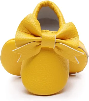 Bebila Double Bow Fringe Baby Moccasins - Soft Sole Baby Shoes Girls Toddler Crib Flats