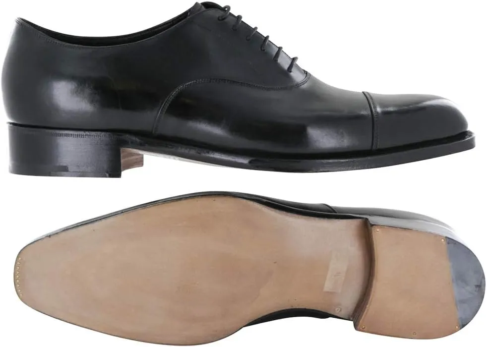Black Leather Cap Toe Oxford Shoes