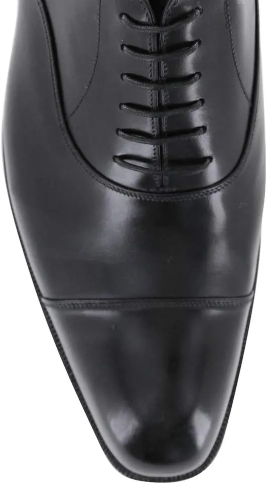 Black Leather Cap Toe Oxford Shoes