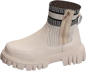 Block Heel Boots Chunky Boots for Women Fashion Round Toe Thick Heels Elastic Sleeve Large Size Sock Boots for Women